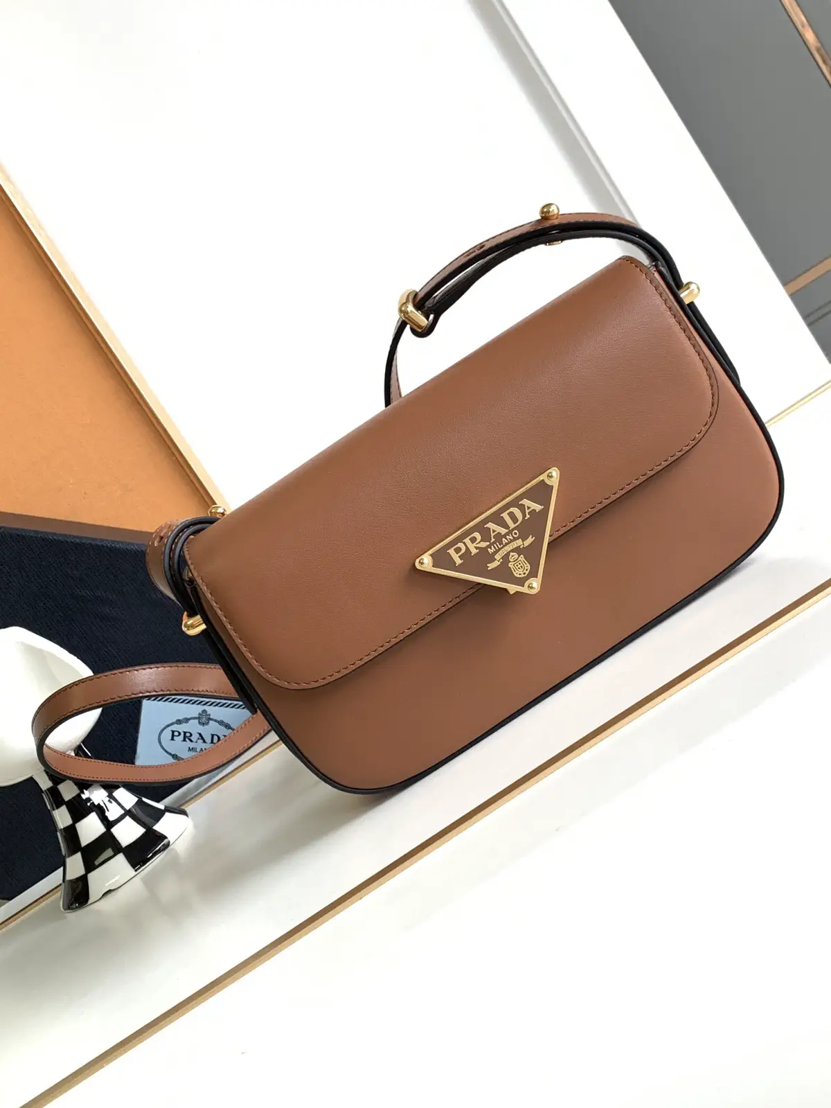 Prada Leather Shoulder Bag with Triangle Logo image 1