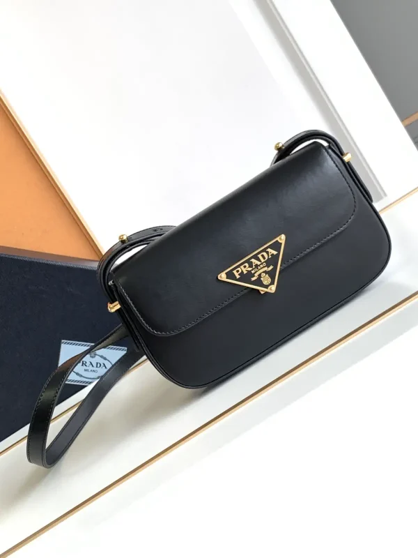 Prada Black Leather Shoulder Bag with Triangle Logo image 1