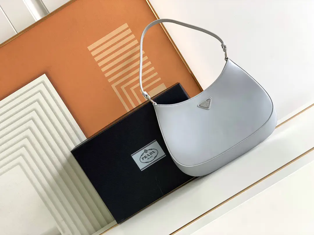 Prada Light Gray Leather Hobo Shoulder Bag image 1