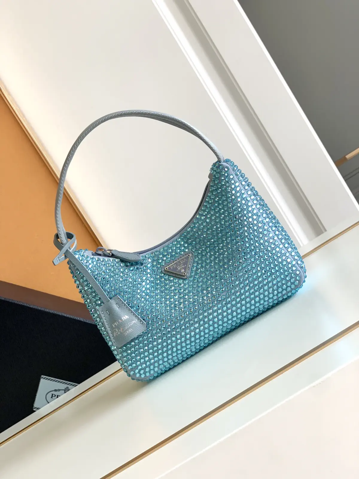 Prada Light Blue Crystal Hobo Shoulder Bag image 1