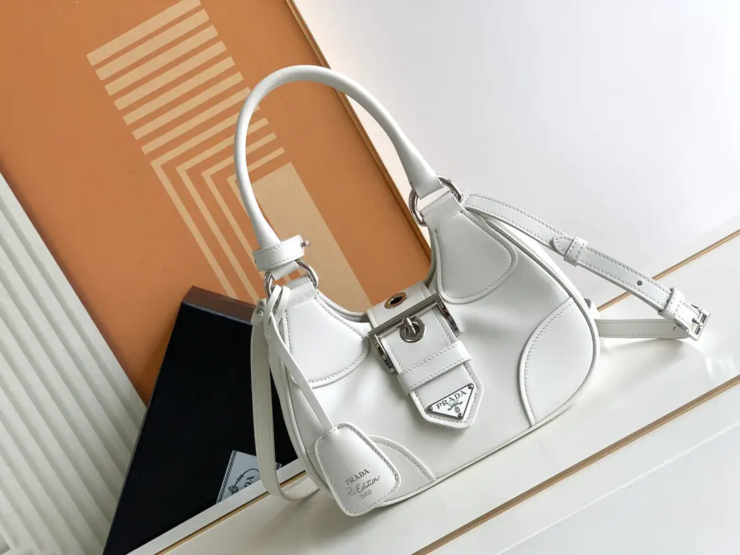 Prada White Leather Moon Shoulder Bag image 1