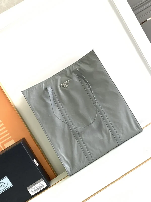 Prada Gray Leather Large Tote Bag image 1