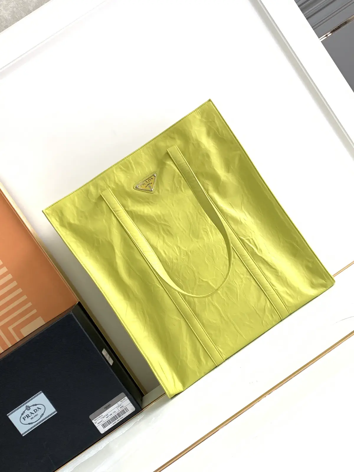 Prada Lime Green Leather Tote Bag image 1