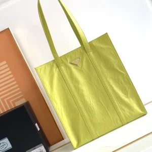 Prada Lime Green Crinkled Leather Tote Bag image 1