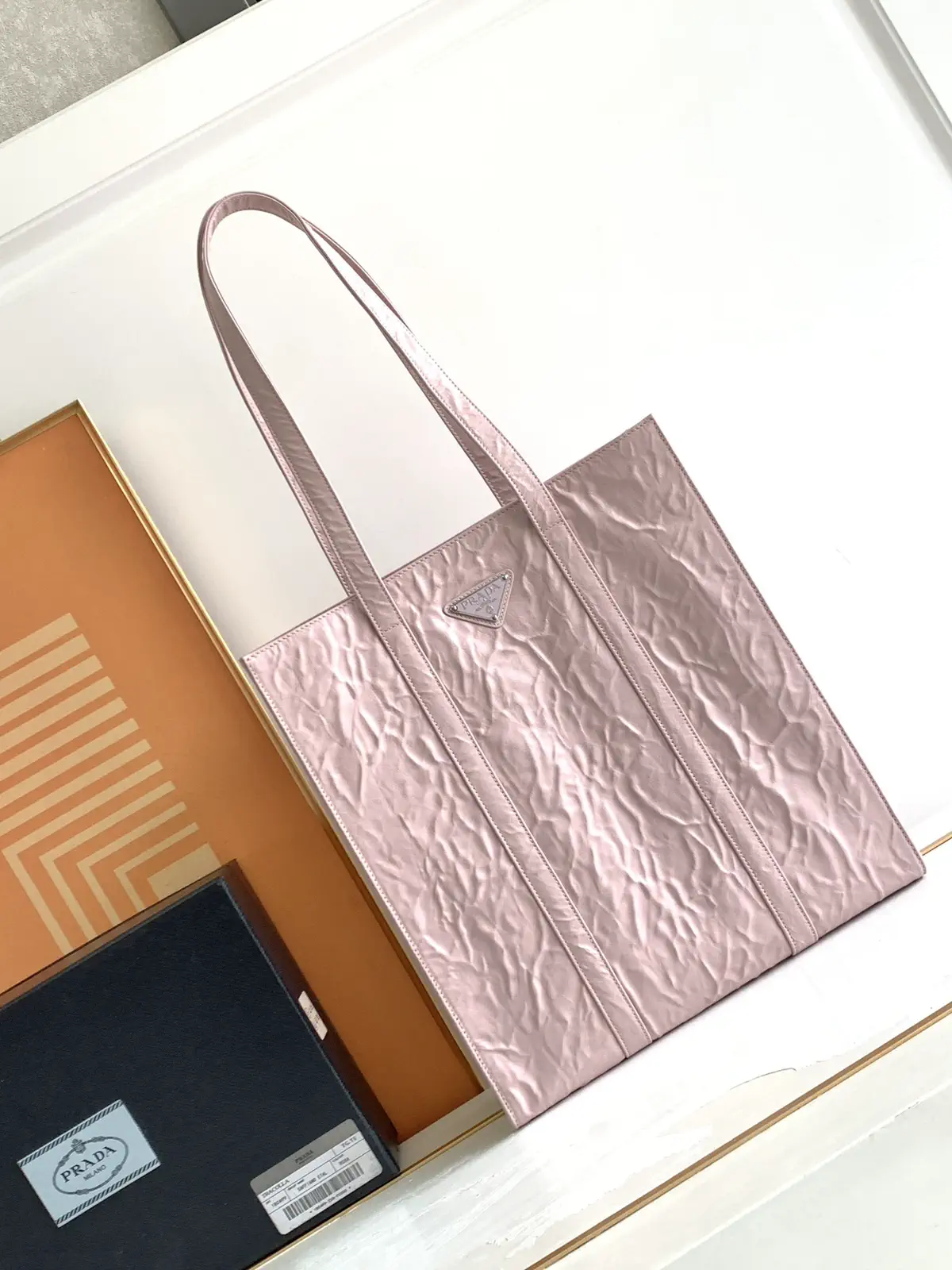 Prada Pink Crinkled Tote Bag image 1