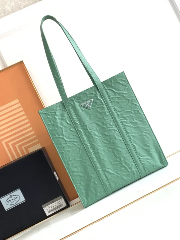 Prada Sage Green Crinkled Tote Bag image 1