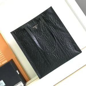 Prada Black Crinkled Leather Large Tote Bag image 1