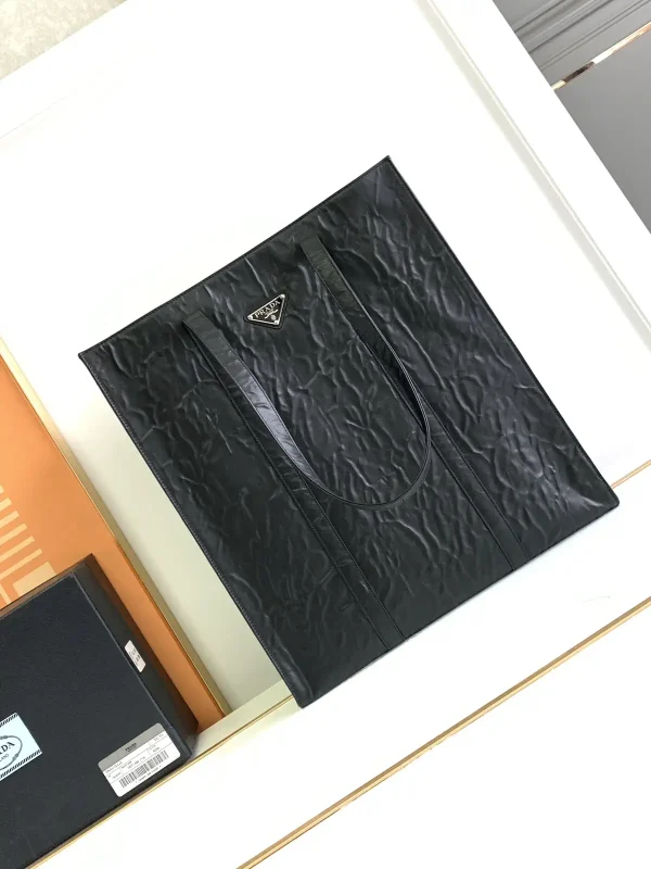 Prada Black Crinkled Leather Large Tote Bag image 1