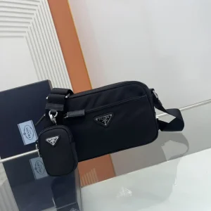 Prada Black Nylon Shoulder Bag with Detachable Pouch image 1