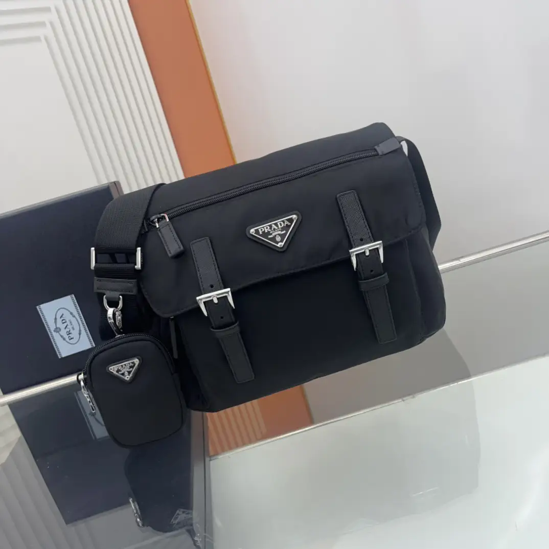 Prada Black Messenger Bag with Detachable Pouch image 1
