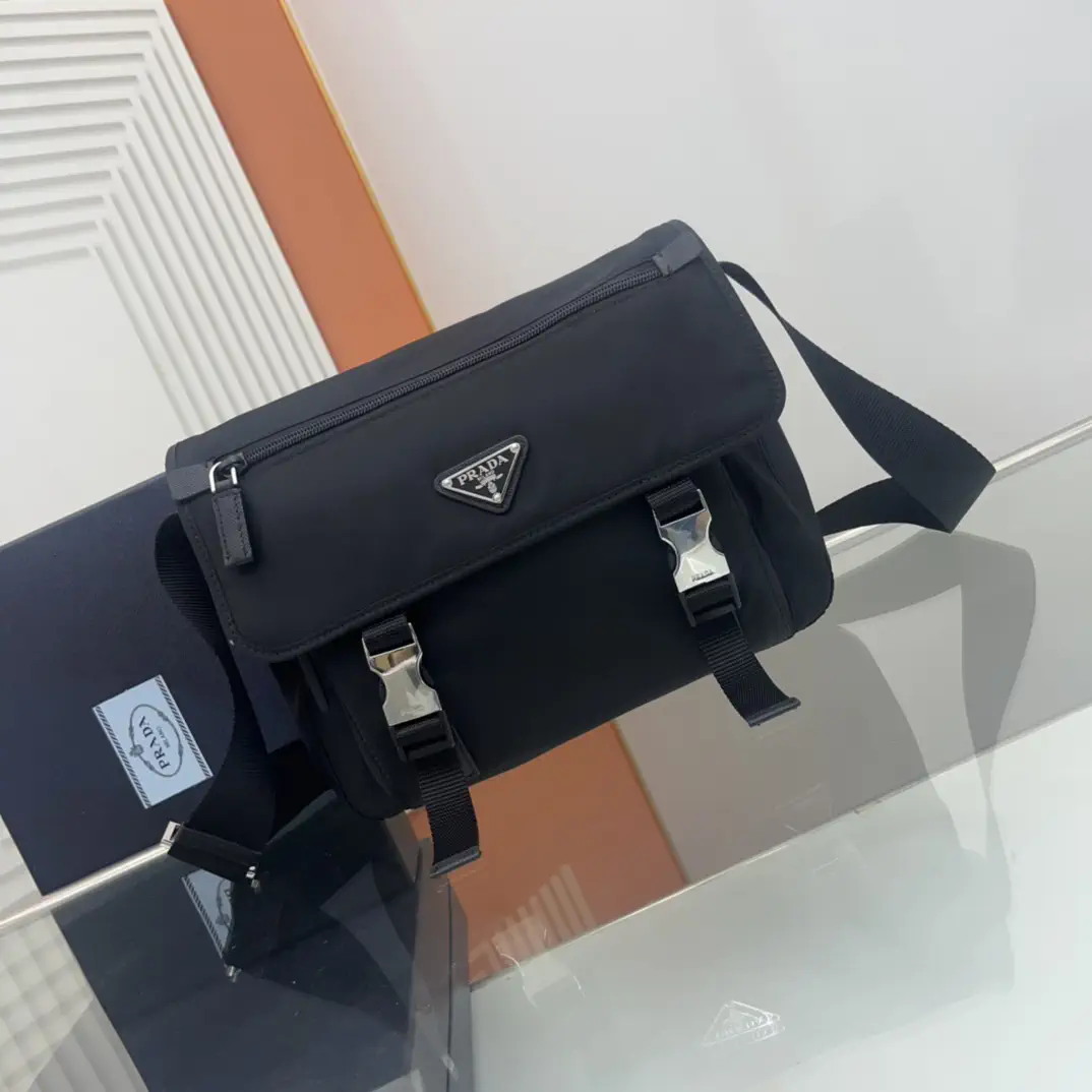 Prada Black Messenger Bag with Saffiano Leather Details image 1