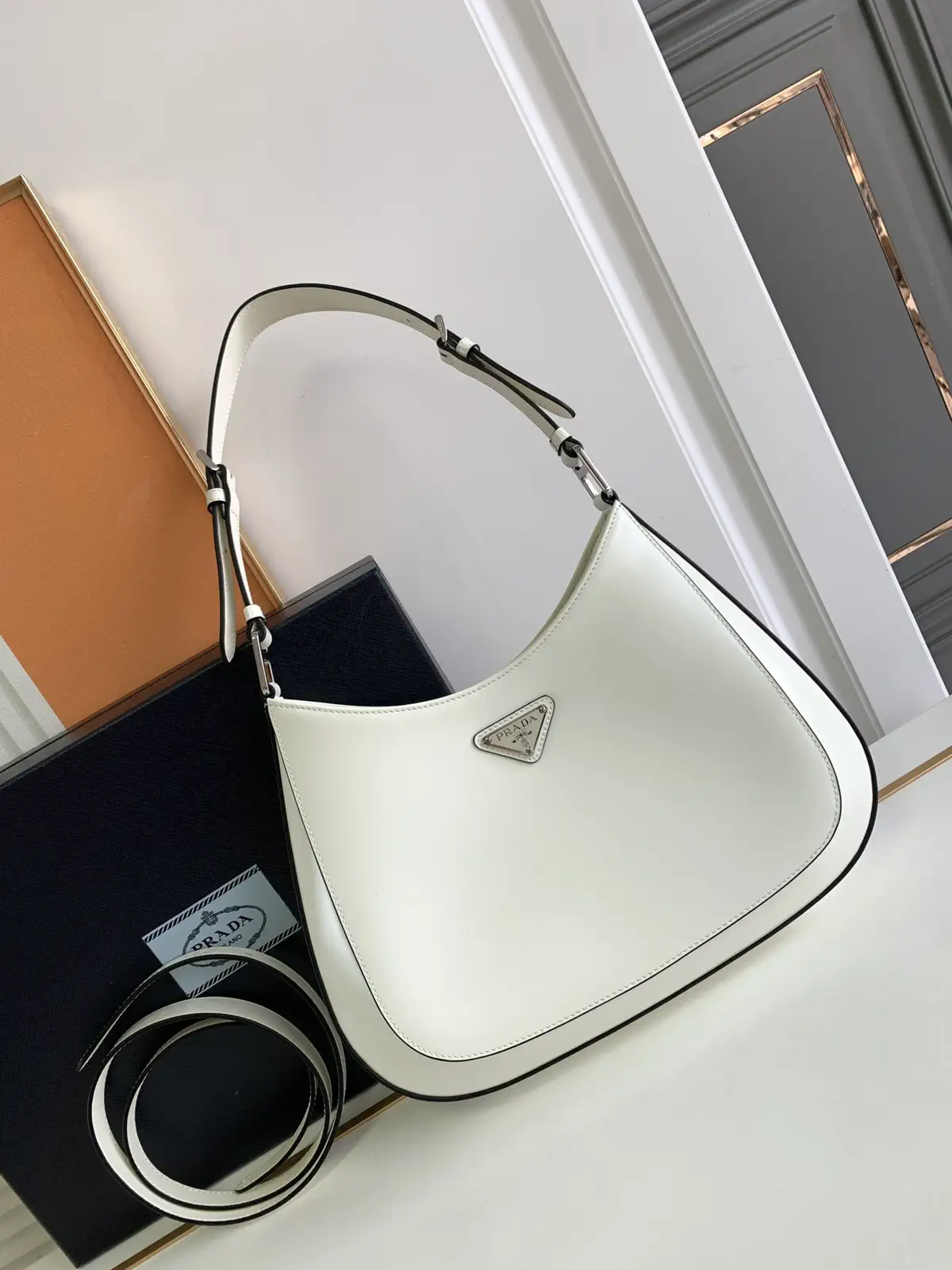 Prada White Leather Shoulder Bag with Interchangeable Straps image 1