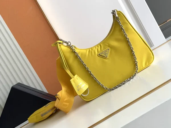 Prada Yellow Nylon Hobo Bag with Chain Strap and Mini Pouch image 1