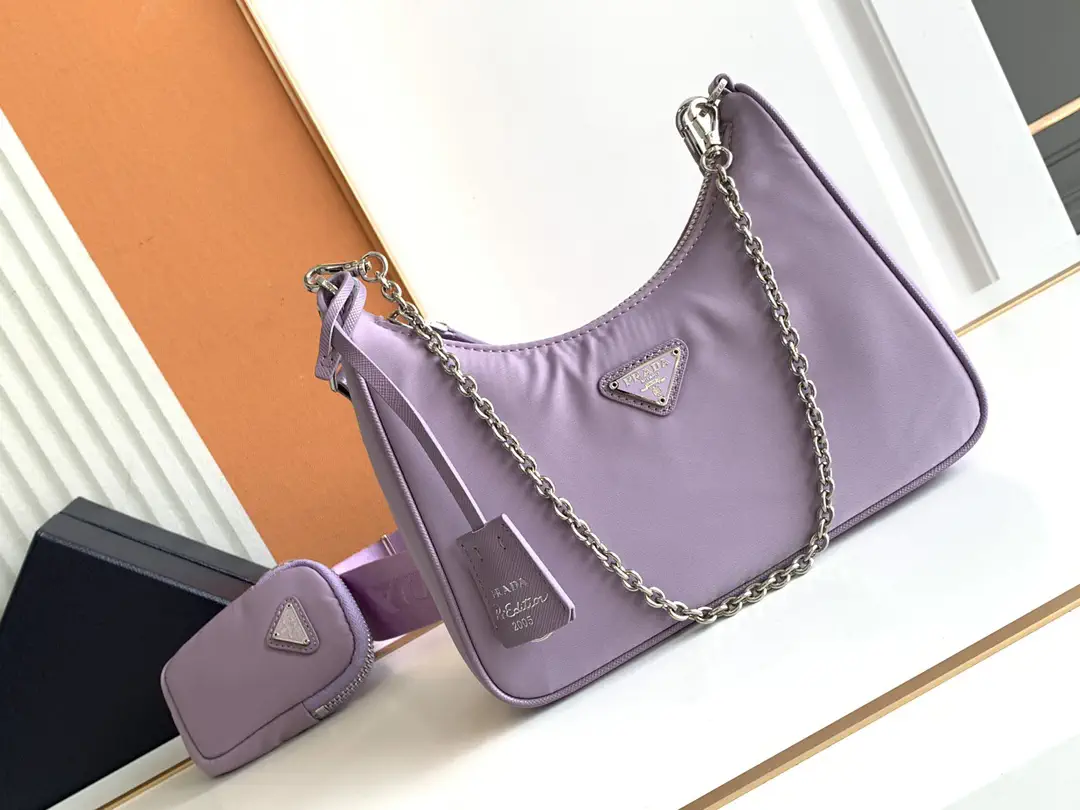 Prada Nylon Hobo Bag with Chain Strap and Mini Pouch image 1