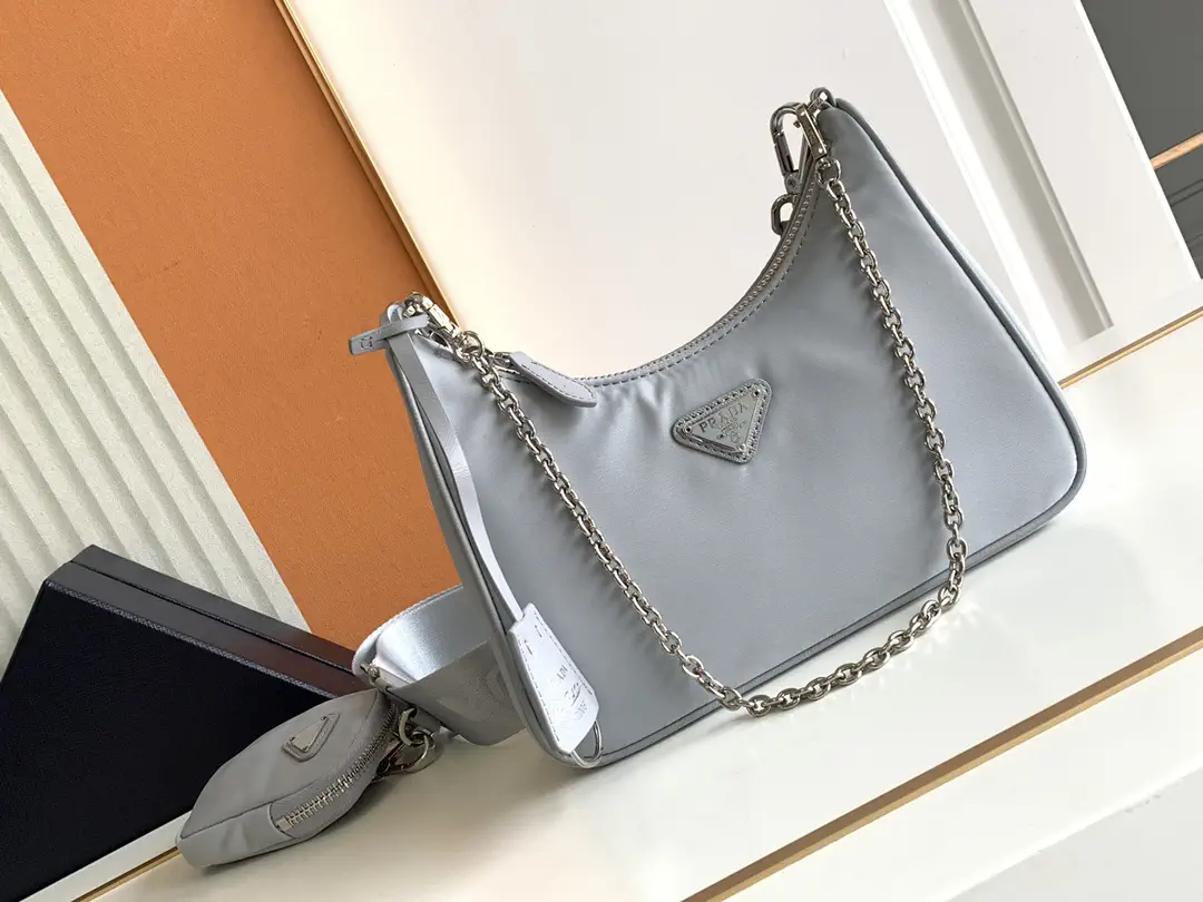 Prada Nylon Hobo Bag with Chain Strap and Mini Pouch image 1