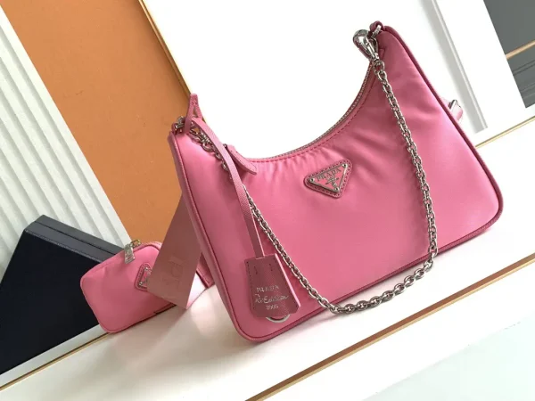 Prada Pink Nylon Hobo Bag with Chain Strap and Mini Pouch image 1
