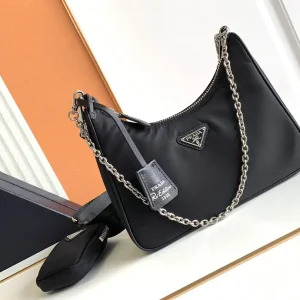 Prada Nylon Hobo Bag with Chain Strap and Mini Pouch image 1