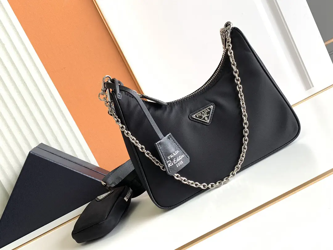 Prada Nylon Hobo Bag with Chain Strap and Mini Pouch image 1