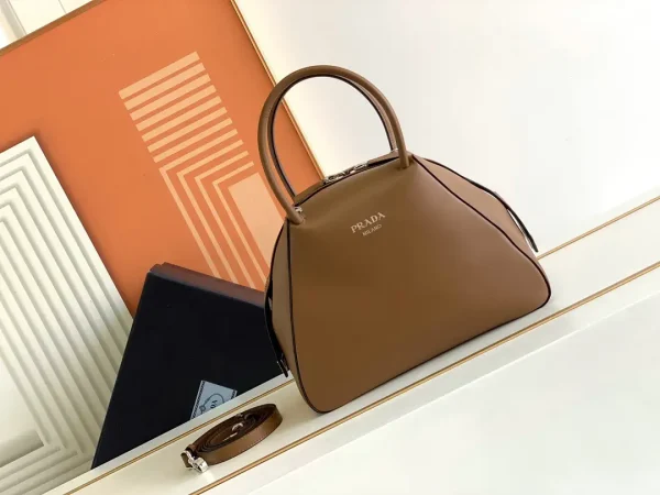 Prada Brown Leather Top Handle Bag with Detachable Strap image 1