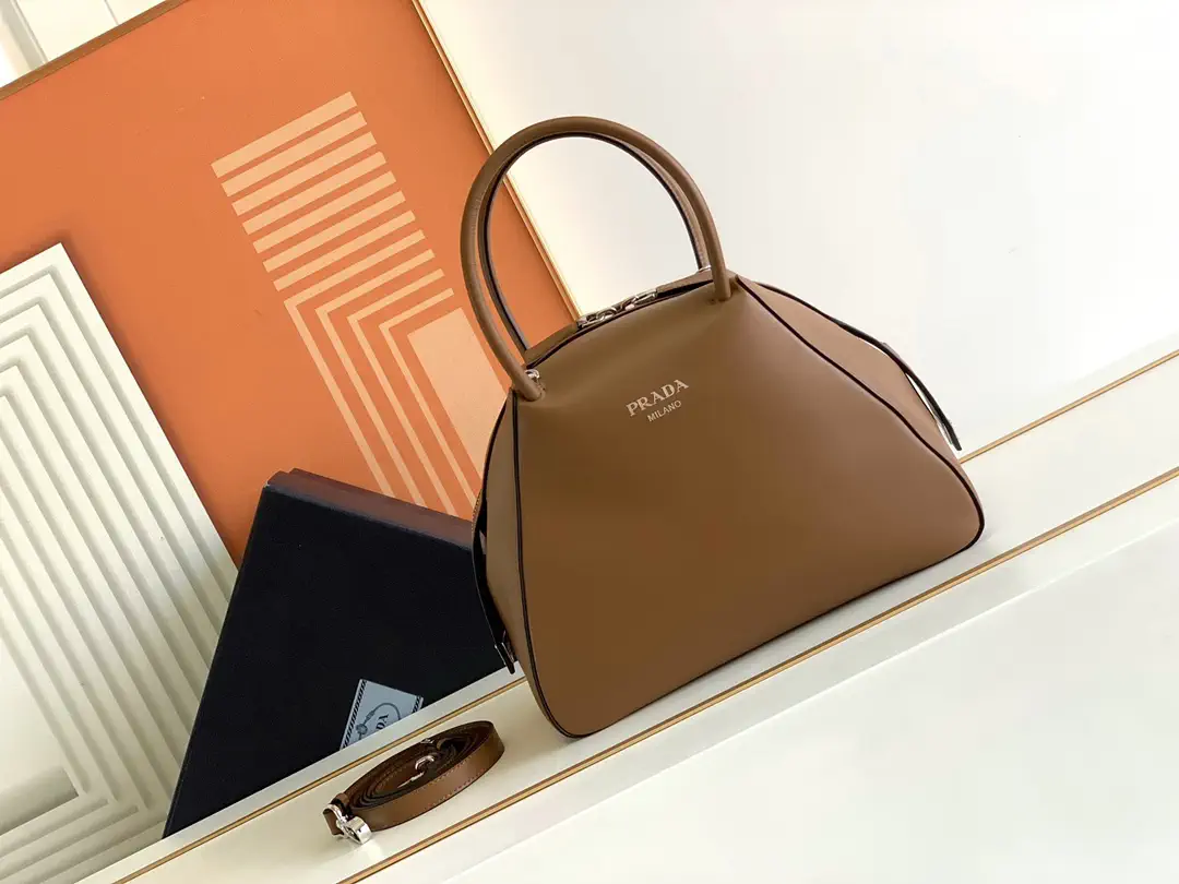 Prada Brown Leather Top Handle Bag with Detachable Strap image 1