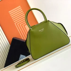 Prada Olive Green Top Handle Bag with Detachable Strap image 1