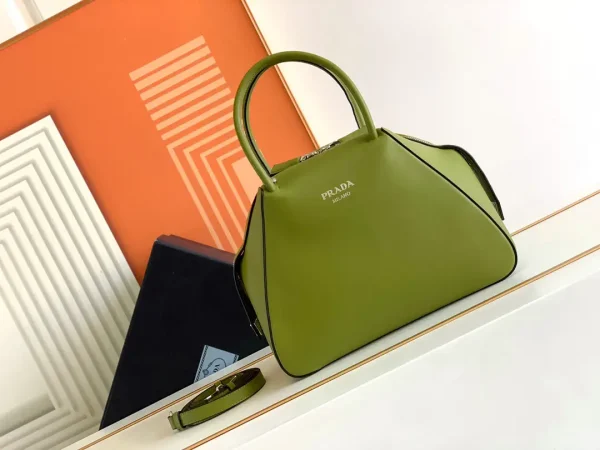 Prada Olive Green Top Handle Bag with Detachable Strap image 1