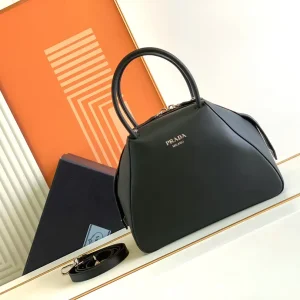 Prada Black Leather Top Handle Bag with Detachable Strap image 1