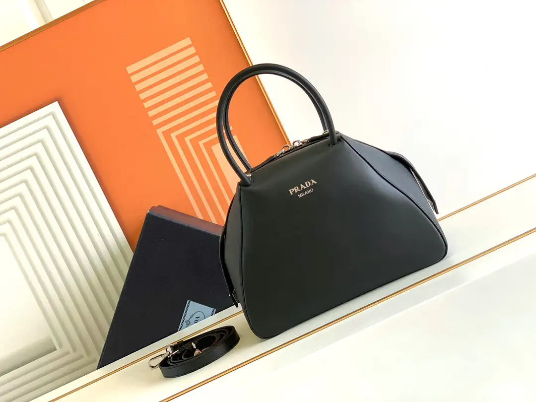 Prada Black Leather Top Handle Bag with Detachable Strap image 1