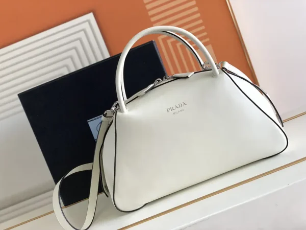 Prada White Leather Top Handle Bag with Detachable Shoulder Strap image 1