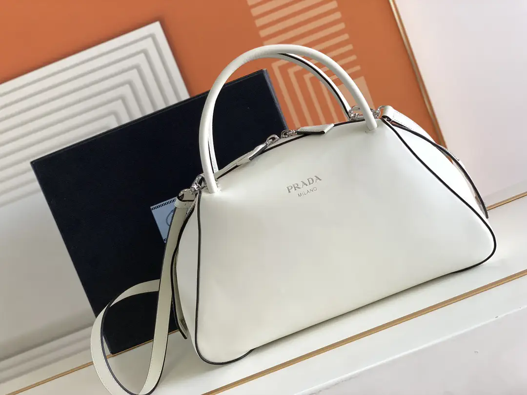 Prada White Leather Top Handle Bag with Detachable Shoulder Strap image 1