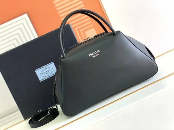 Prada Black Leather Top Handle Bag image 1