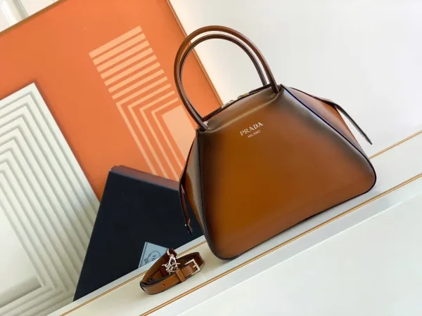 Prada Brown Top Handle Bag with Detachable Strap image 1