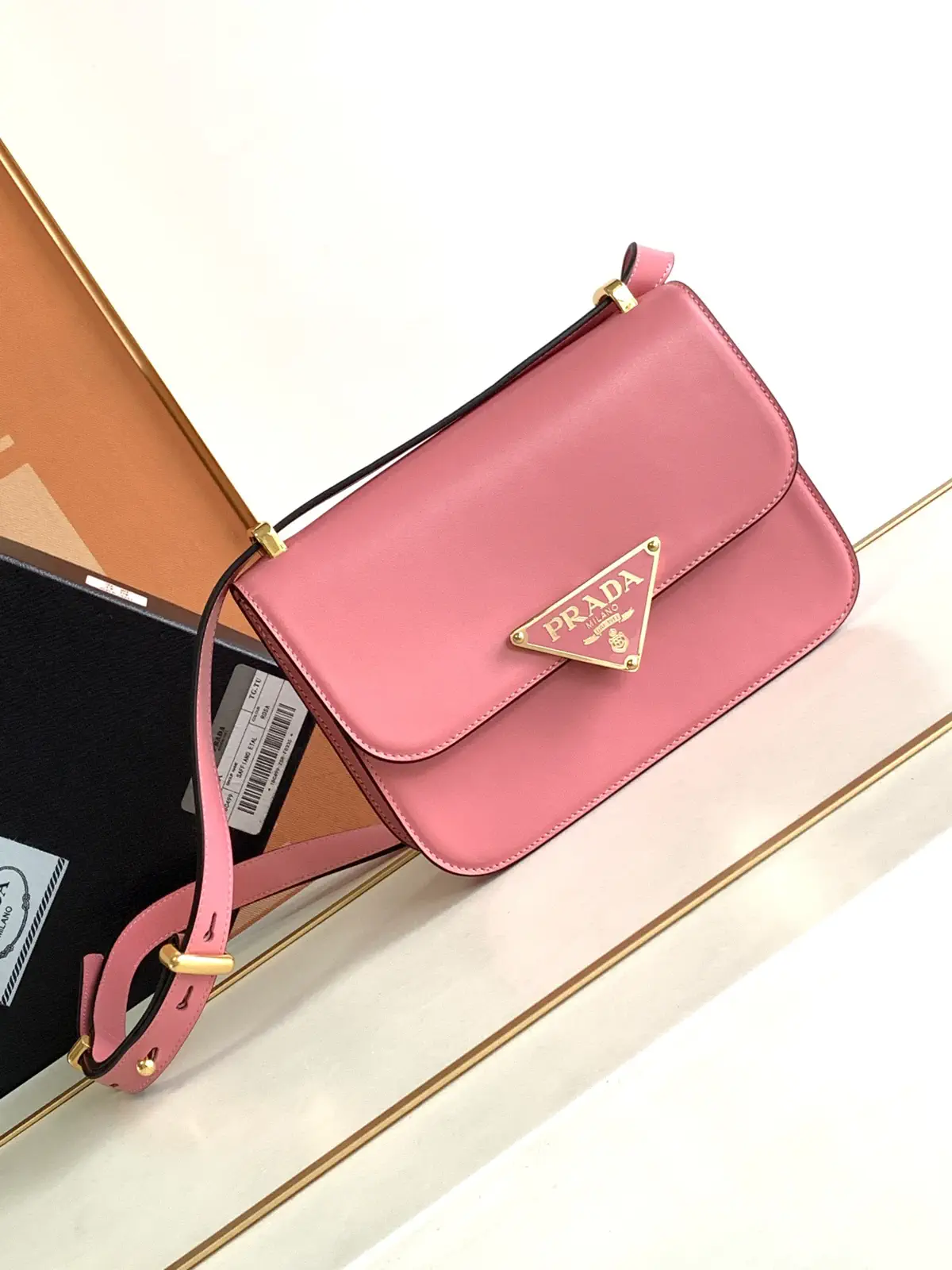 Prada Pink Leather Shoulder Bag with Triangle Logo image 1