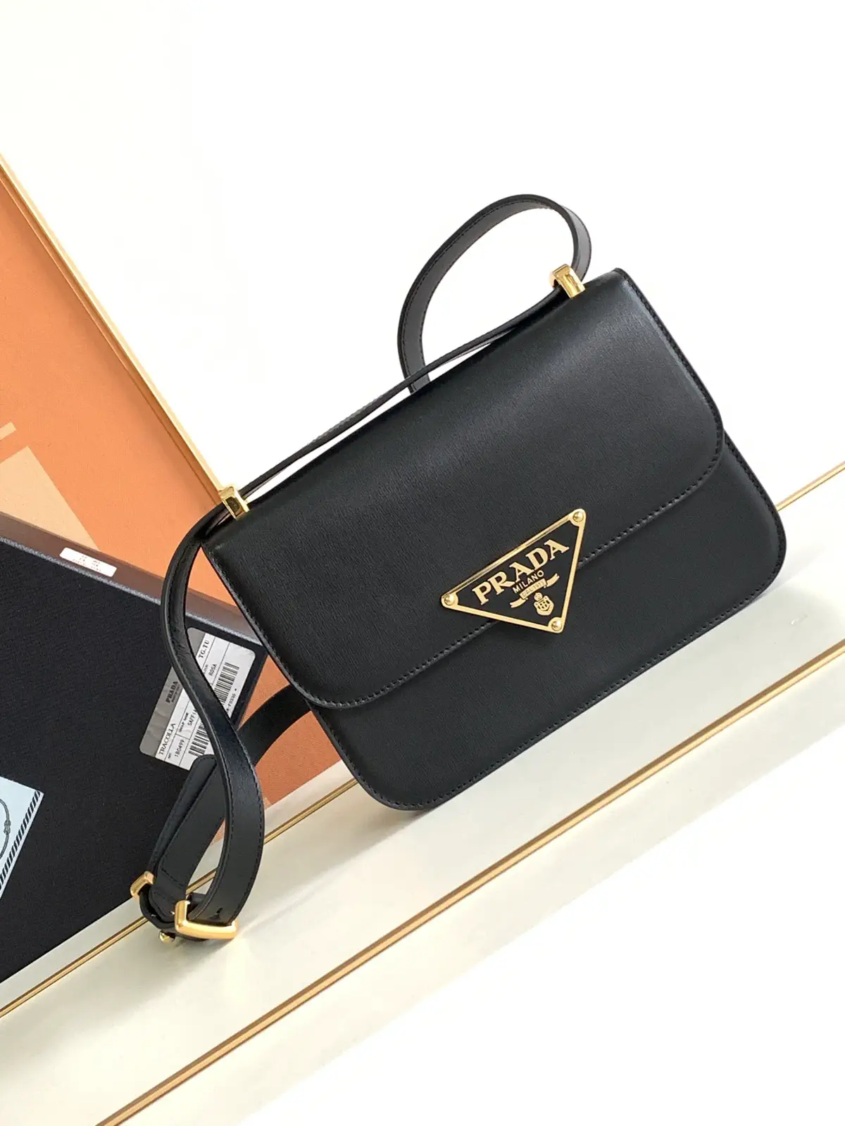 Prada Black Leather Shoulder Bag with Triangle Logo image 1
