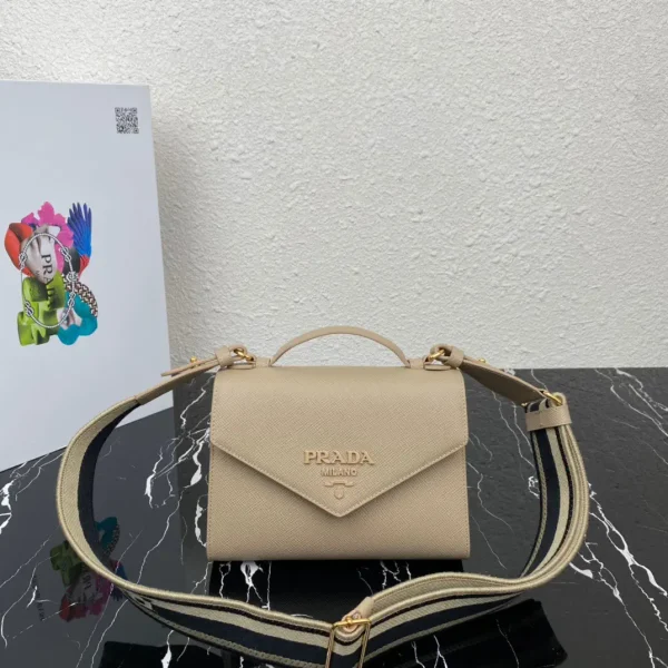 Prada Beige Saffiano Leather Crossbody Bag with Embroidered Strap image 1