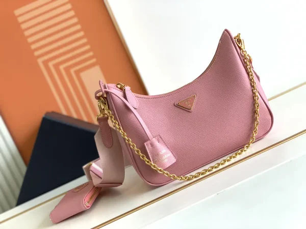 Prada Pink Saffiano Leather Hobo Shoulder Bag image 1
