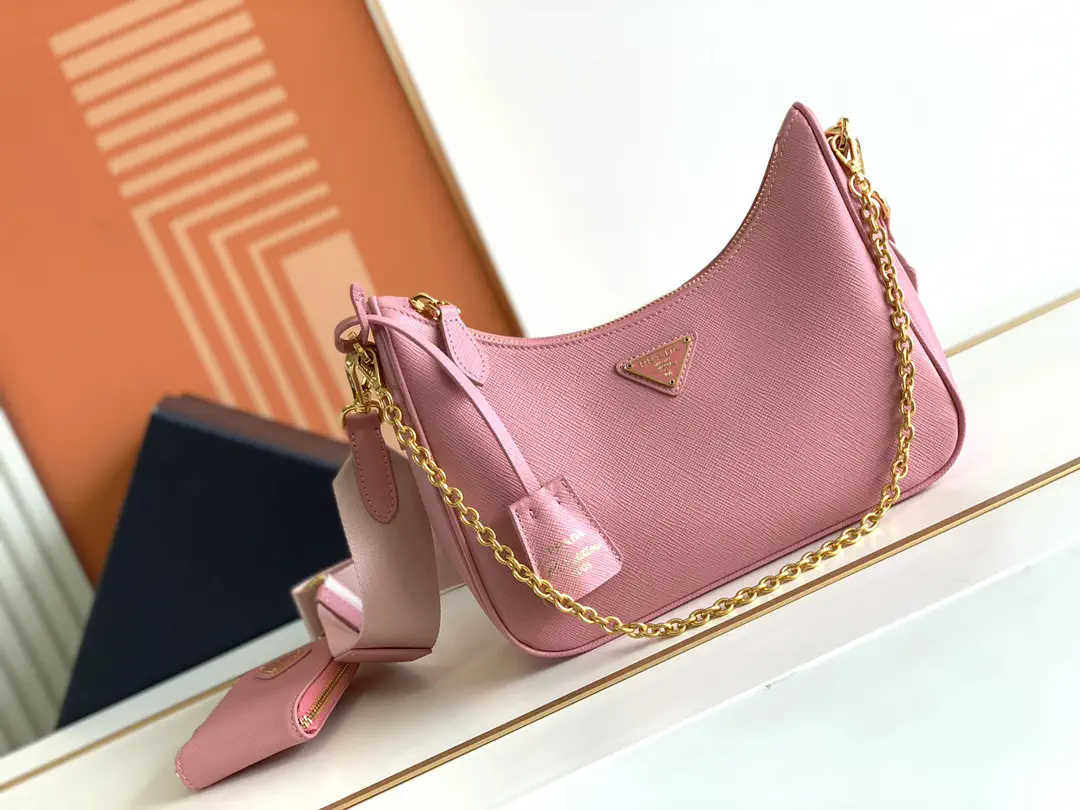 Prada Pink Saffiano Leather Hobo Shoulder Bag image 1