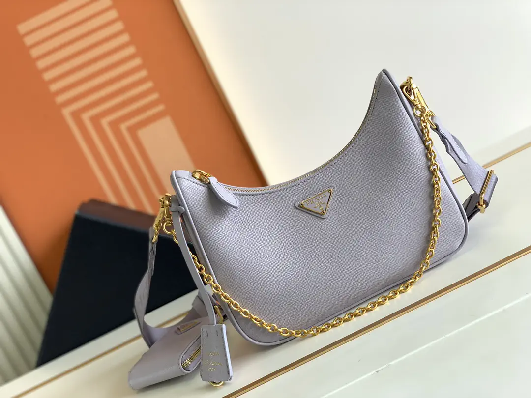 Prada Saffiano Leather Hobo Shoulder Bag with Detachable Pouch image 1