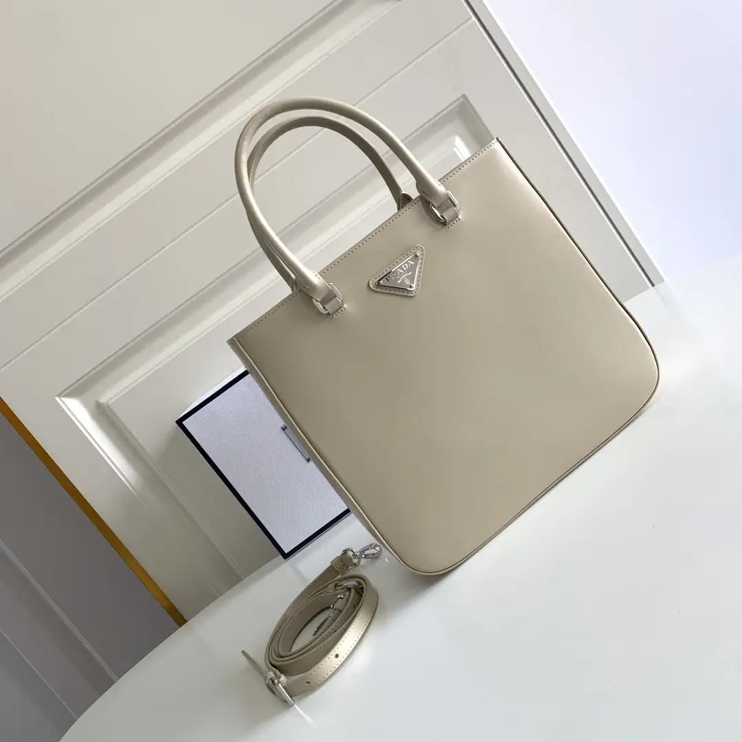 Prada Beige Leather Top Handle Bag with Detachable Shoulder Strap image 1