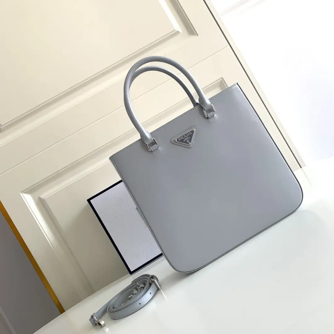Prada Light Blue Leather Tote Bag image 1