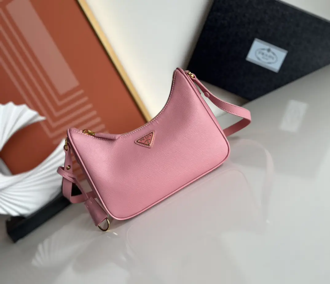 Prada Pink Saffiano Leather Hobo Shoulder Bag image 1