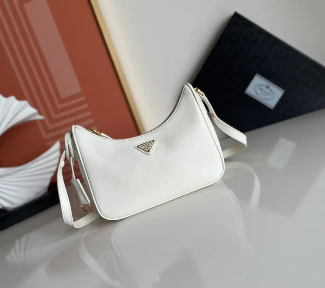 Prada White Saffiano Leather Hobo Shoulder Bag image 1