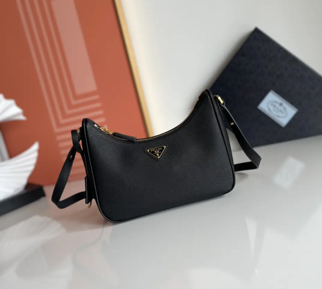 Prada Black Saffiano Leather Hobo Shoulder Bag image 1