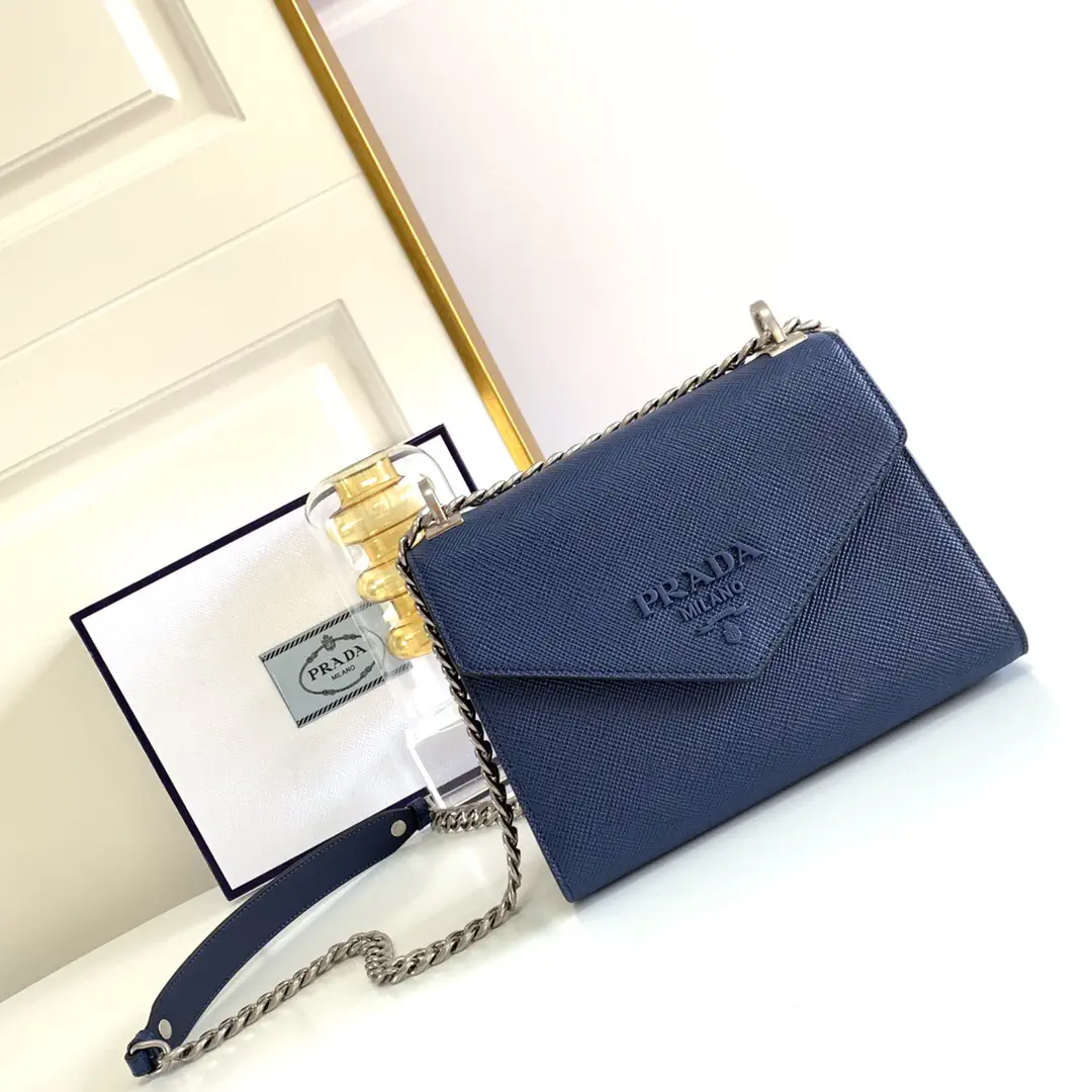 Prada Navy Saffiano Leather Envelope Shoulder Bag image 1