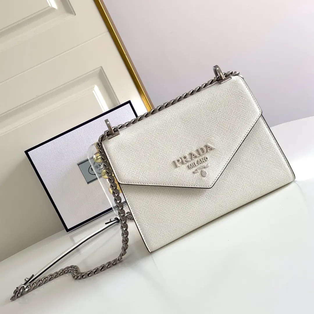 Prada White Saffiano Leather Envelope Crossbody Bag image 1