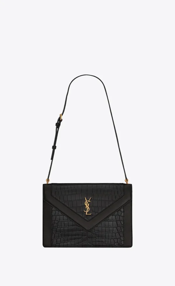 Black Croc-Embossed Shoulder Bag image 1