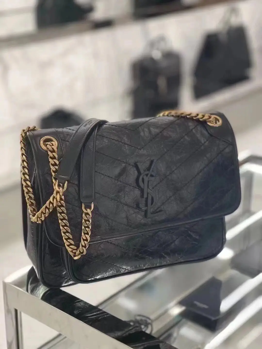 Black Quilted Shoulder Bag image 1