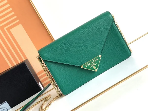 Prada Green Saffiano Leather Envelope Crossbody Bag image 1
