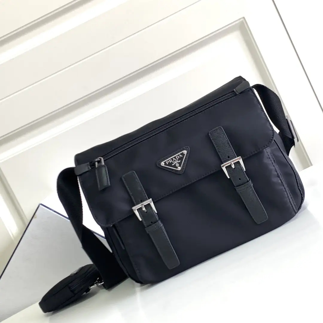 Prada Black Messenger Bag with Saffiano Leather Details image 1