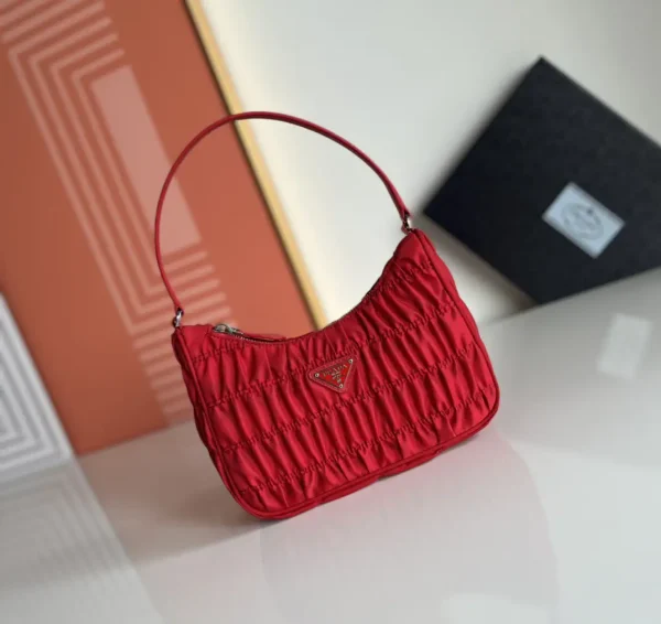 Prada Red Ruched Nylon Hobo Shoulder Bag image 1